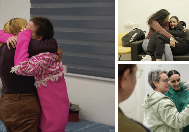 Doron Steinbrecher, Romi Gonen and Emily Damari are united with their mothers after 471 days in captivity (Images: IDF)